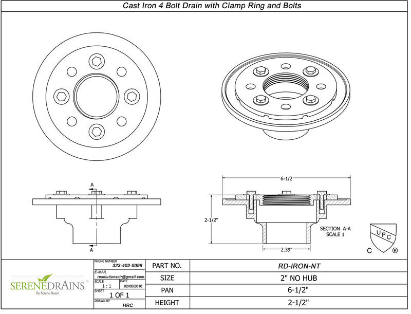 Side Outlet Tile Insert Linear Drains with Cast Iron Drain Base, Hair Trap Set