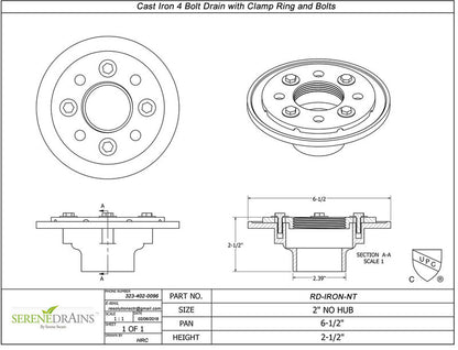 Side Outlet Tile Insert Linear Drains with Cast Iron Drain Base, Hair Trap Set