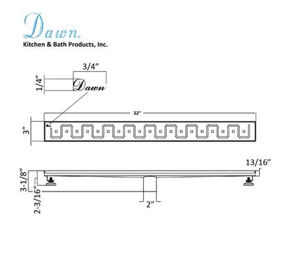 Dawn® 36 Inch Linear Shower Drain, Congo-Chambeshi River Series, Polished Satin Finish