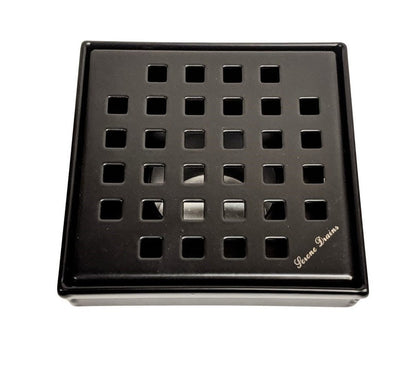 4 Inch Matte Black Square Shower Drain with Hair Trap Set (3 Designs)