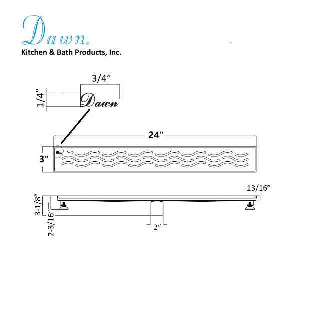 Dawn® 32 Inch Linear Shower Drain, Heilongjiang Series, Polished Satin Finish