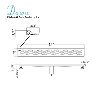 Dawn® 36 Inch Linear Shower Drain, Heilongjiang Series, Polished Satin Finish