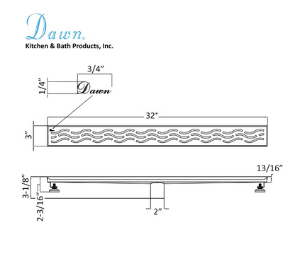 Dawn® 36 Inch Linear Shower Drain, Heilongjiang Series, Polished Satin Finish