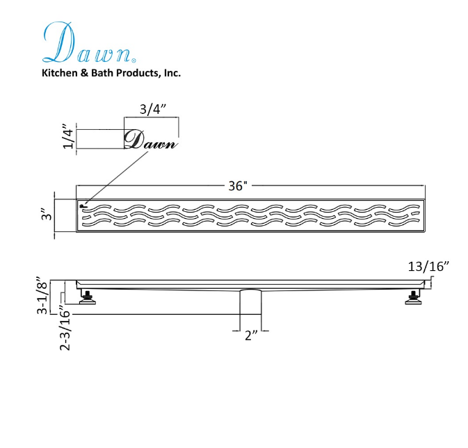 Dawn® 32 Inch Linear Shower Drain, Heilongjiang Series, Polished Satin Finish