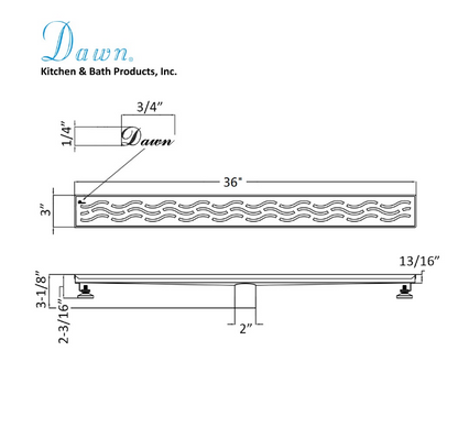 Dawn® 32 Inch Linear Shower Drain, Heilongjiang Series, Polished Satin Finish