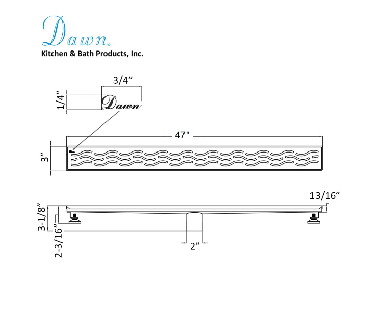 Dawn® 36 Inch Linear Shower Drain, Heilongjiang Series, Polished Satin Finish