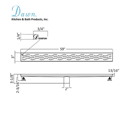 Dawn® 59 Inch Linear Shower Drain, Heilongjiang Series, Polished Satin Finish