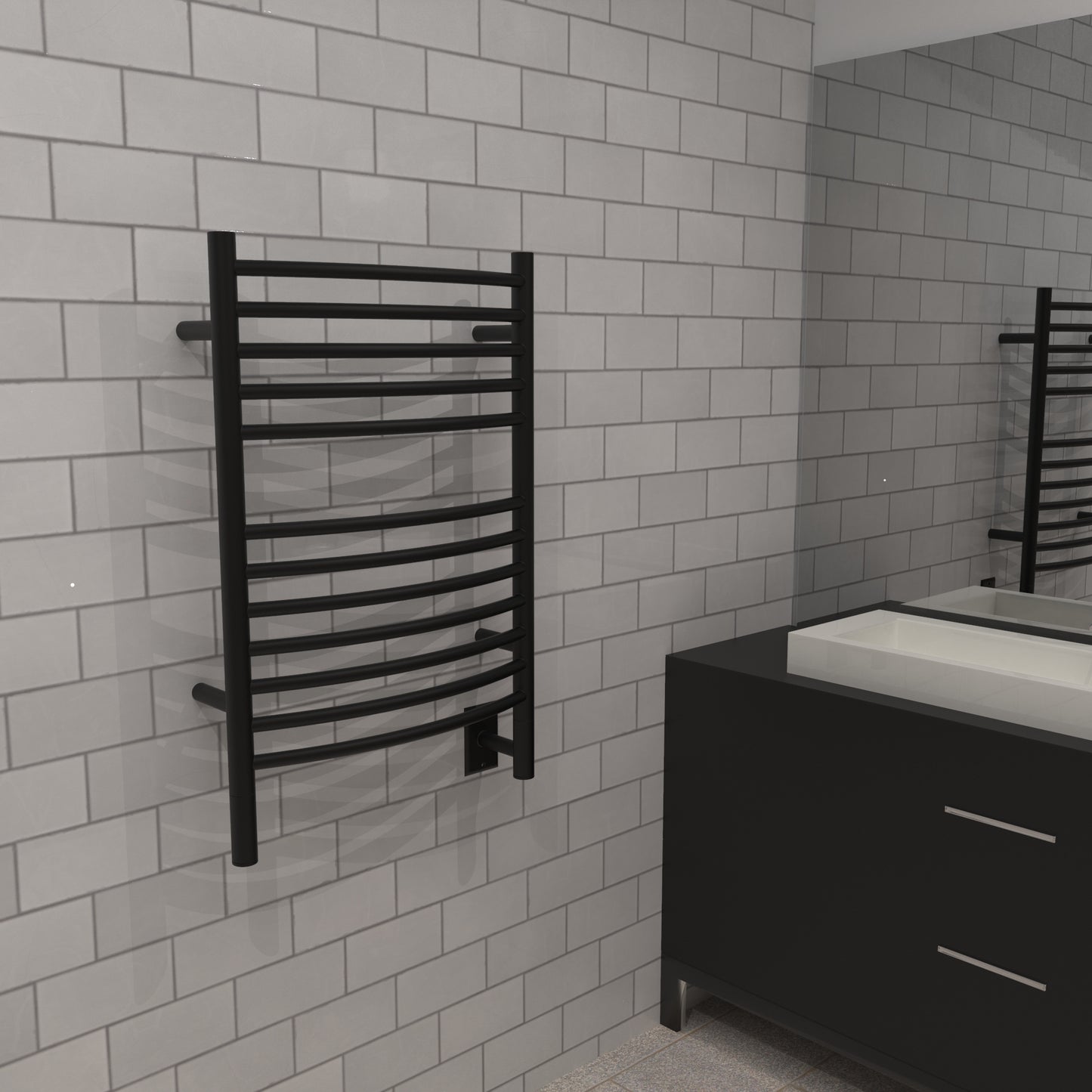 Amba Jeeves E Curved Matte Black Towel Warmer, Hardwired, 12 Bars, W 21" H 31"