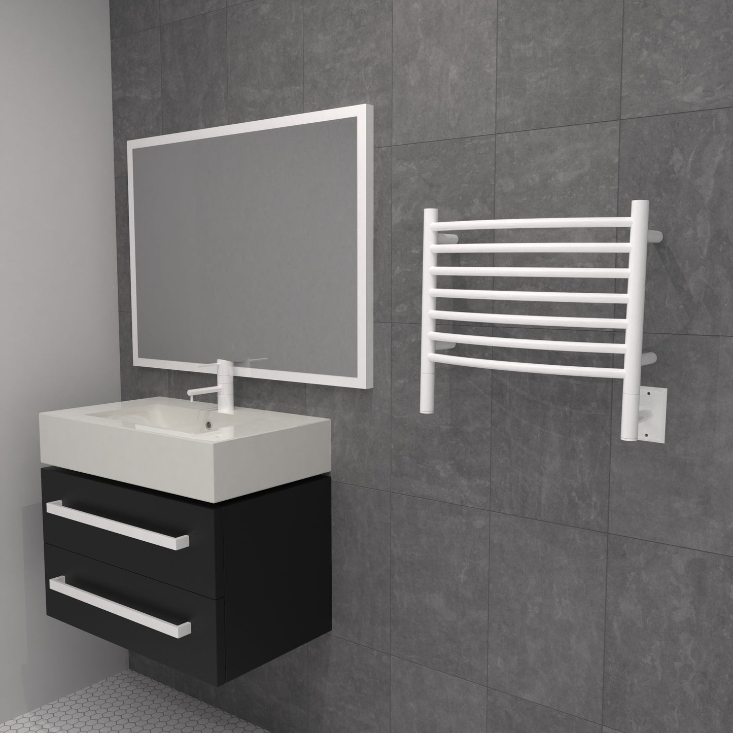 Amba Jeeves H Curved White Towel Warmer, 7 Bars, Hardwired, 21" W x 18" H