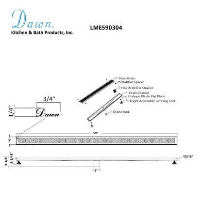 12 Inch Linear Drain with Leveling Feet, Dawn USA Mamore River In Brazil Series