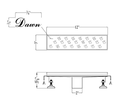 12 Inch Linear Drain with Adjustable Leveling Feet, Dawn USA Memuru River Series