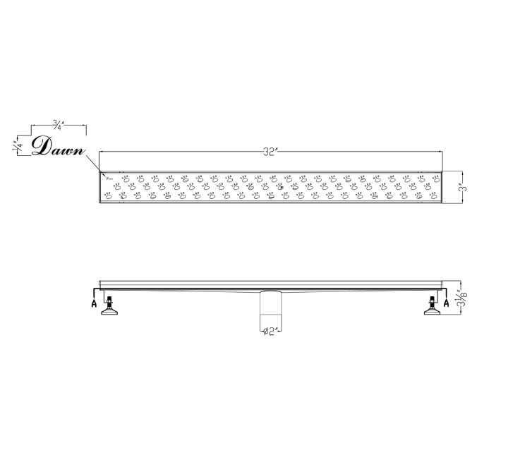 12 Inch Linear Drain with Adjustable Leveling Feet, Dawn USA Memuru River Series