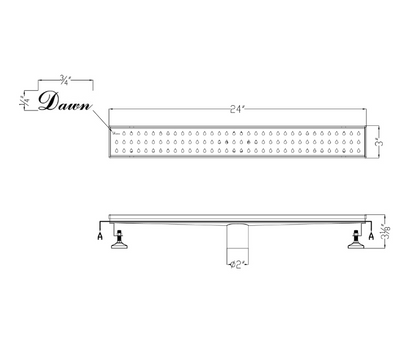 12 Inch Linear Drain with Adjustable Leveling Feet, Dawn USA Nile River Series