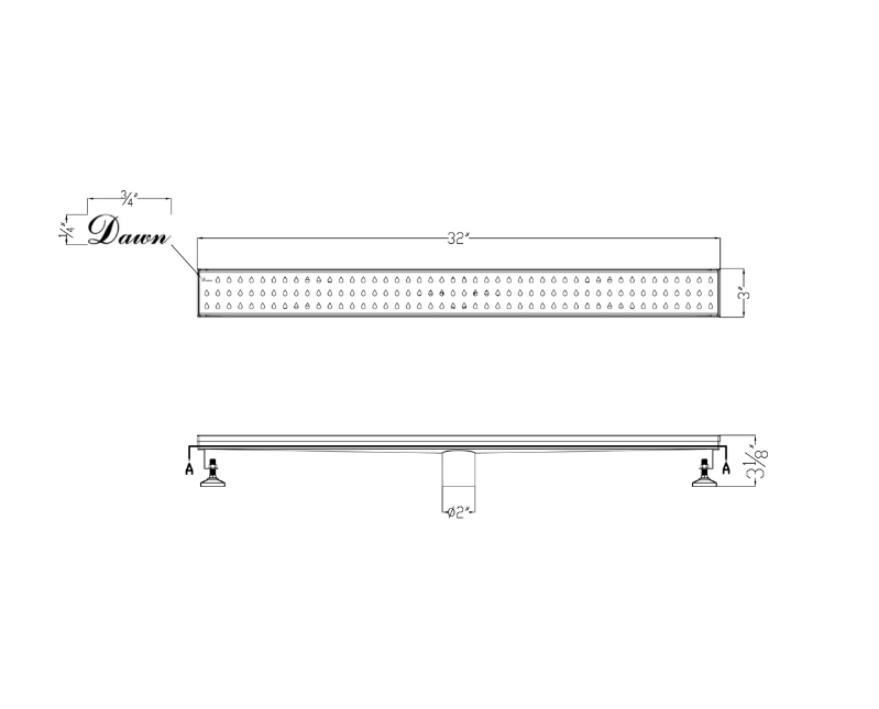 12 Inch Linear Drain with Adjustable Leveling Feet, Dawn USA Nile River Series