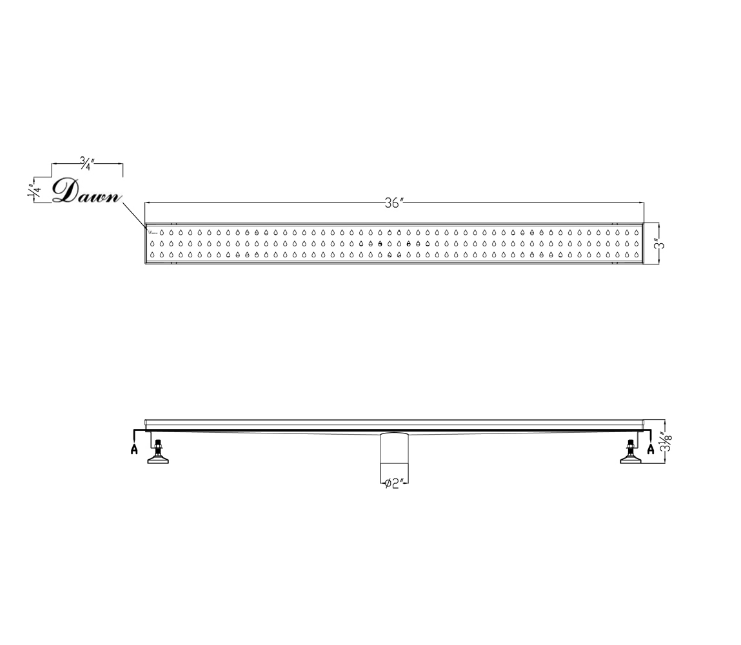 12 Inch Linear Drain with Adjustable Leveling Feet, Dawn USA Nile River Series