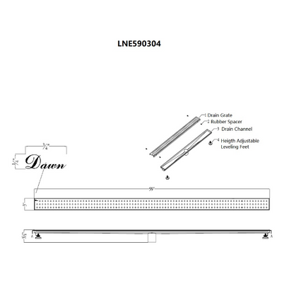 Dawn® 59 Inch Linear Shower Drain, Nile River Series, Polished Satin Finish