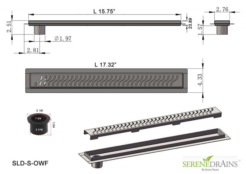 16 Inch Side Outlet Linear Shower Drain by SereneDrains