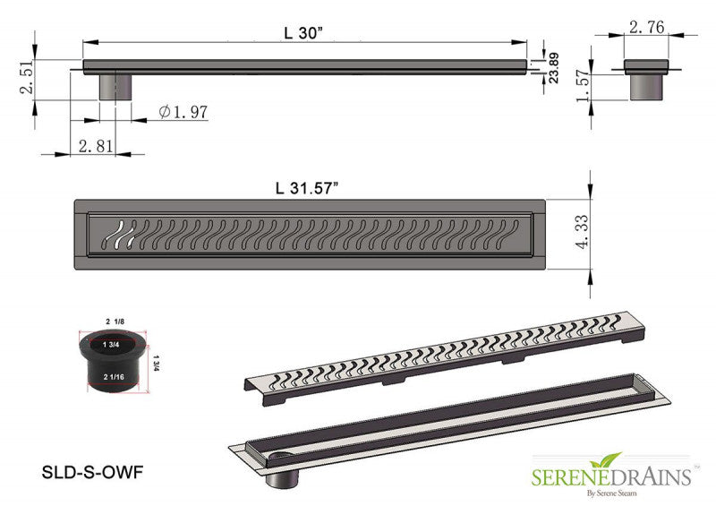 30 Inch Side Outlet Linear Shower Drain by SereneDrains