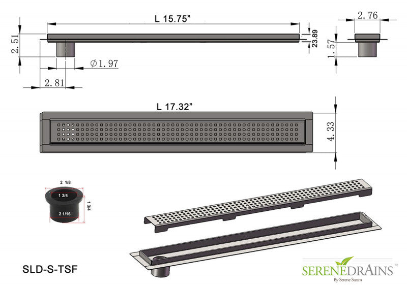 16 Inch Side Outlet Linear Shower Drain by SereneDrains