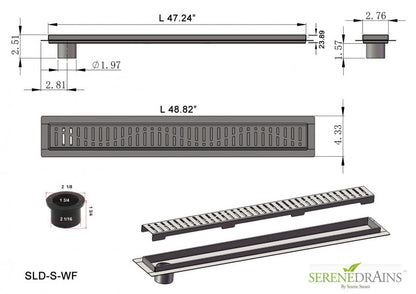 48 Inch Side Outlet Linear Shower Drain by SereneDrains