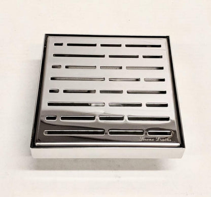 6 Inch Polished Stainless Steel Square Shower Drain with Hair Trap Set (2 Designs)