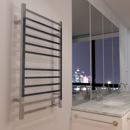 Polished Towel Warmer, Amba Radiant Large Square Hardwired 12 Bar Towel Warmer