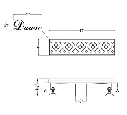 12 Inch Linear Drain with Adjustable Leveling Feet, Dawn USA Rhone River Series