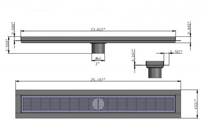 24 Inch Brushed Linear Shower Drain in Wedge Design by SereneDrains