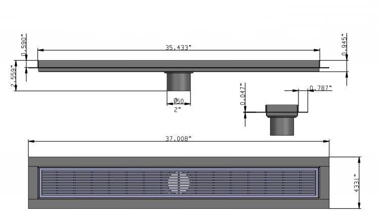 35 Inch Brushed Linear Shower Drain in Wedge Design by SereneDrains