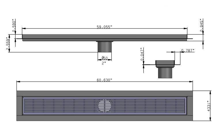 59 Inch Brushed Linear Shower Drain in Wedge Design by SereneDrains