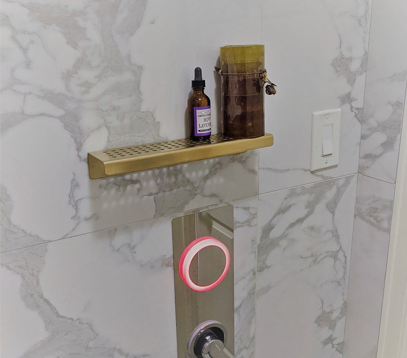 Satin Gold Shower Shelf, Elegant Drill & Screw Wall Mount Shower Shelf, Traditional Square Design