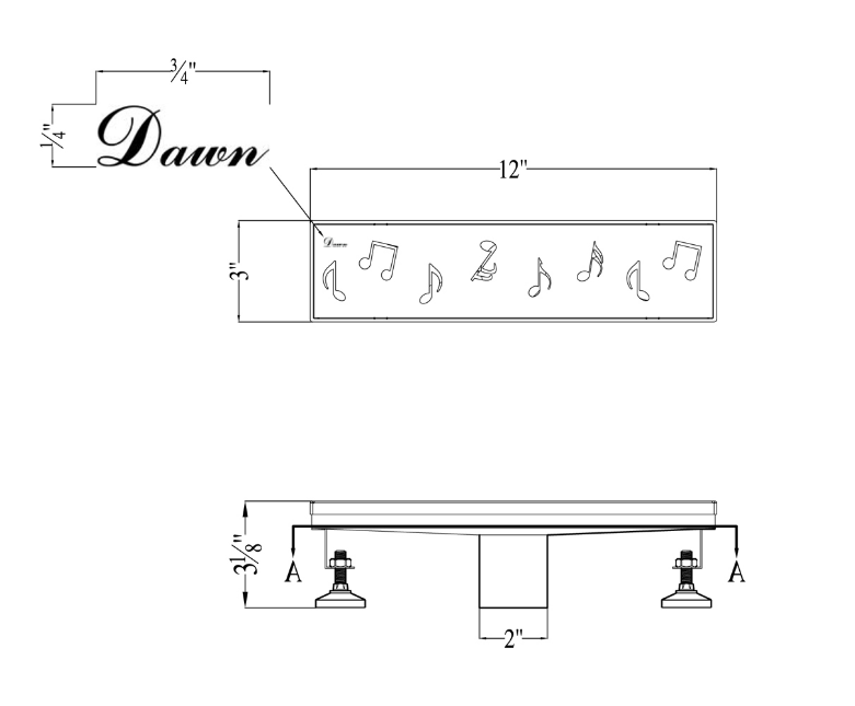 12 Inch Linear Drain with Leveling Feet, Dawn USA Seine River Series