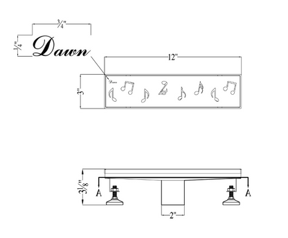 12 Inch Linear Drain with Leveling Feet, Dawn USA Seine River Series