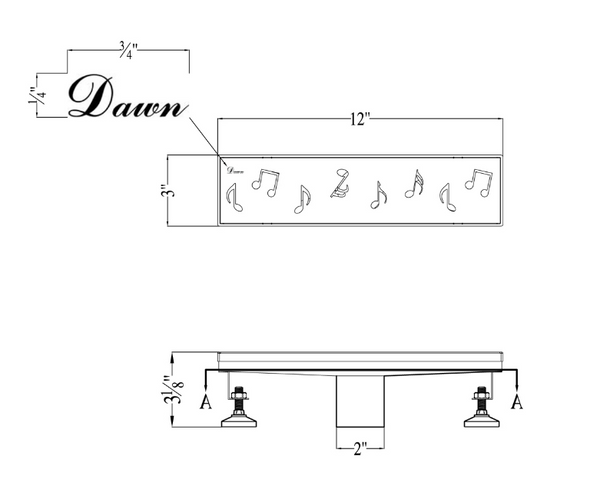 24 Inch Linear Drain with Adjustable Feet, Luxury Polished Finish Drain, Dawn USA LSE240304