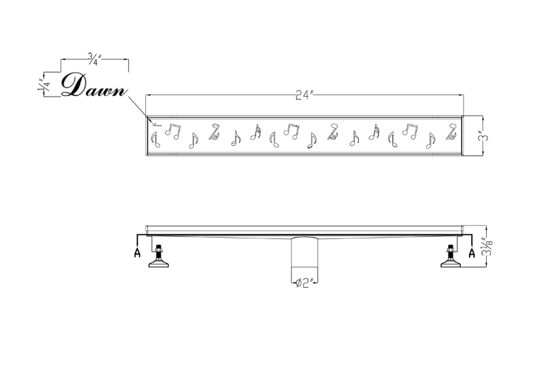 12 Inch Linear Drain with Leveling Feet, Dawn USA Seine River Series