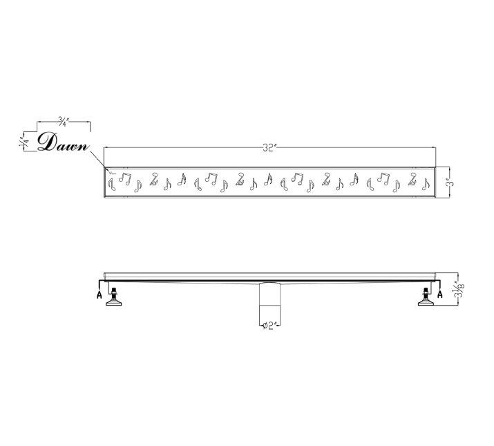 12 Inch Linear Drain with Leveling Feet, Dawn USA Seine River Series