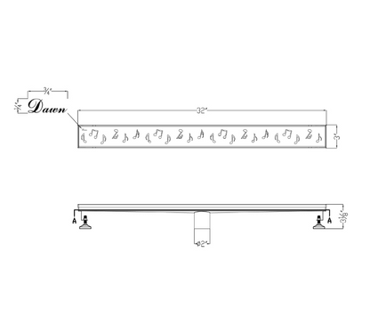 12 Inch Linear Drain with Leveling Feet, Dawn USA Seine River Series