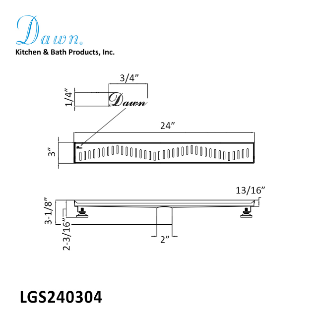 Dawn® 59 Inch Linear Shower Drain, Ganges River Series, Polished Satin Finish