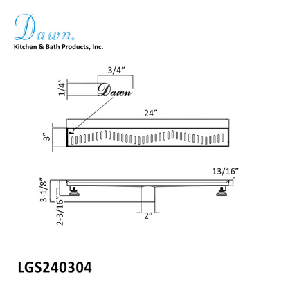 Dawn® 59 Inch Linear Shower Drain, Ganges River Series, Polished Satin Finish