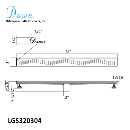 Dawn® 47 Inch Linear Shower Drain, Ganges River Series, Polished Satin Finish