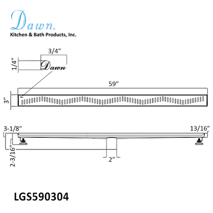 Dawn® 47 Inch Linear Shower Drain, Ganges River Series, Polished Satin Finish