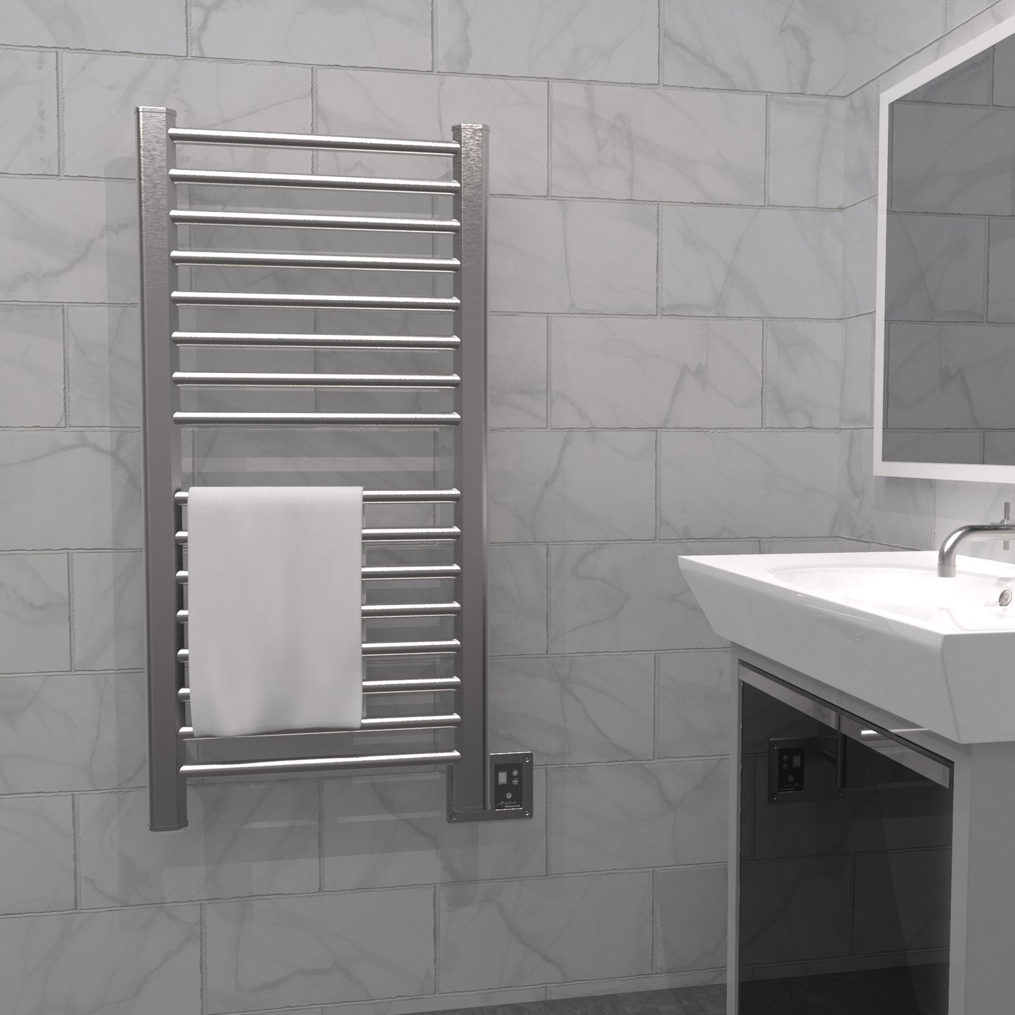 Brushed Towel Warmer, Amba Sirio Model S2142, 16 Bars Towel Warmer