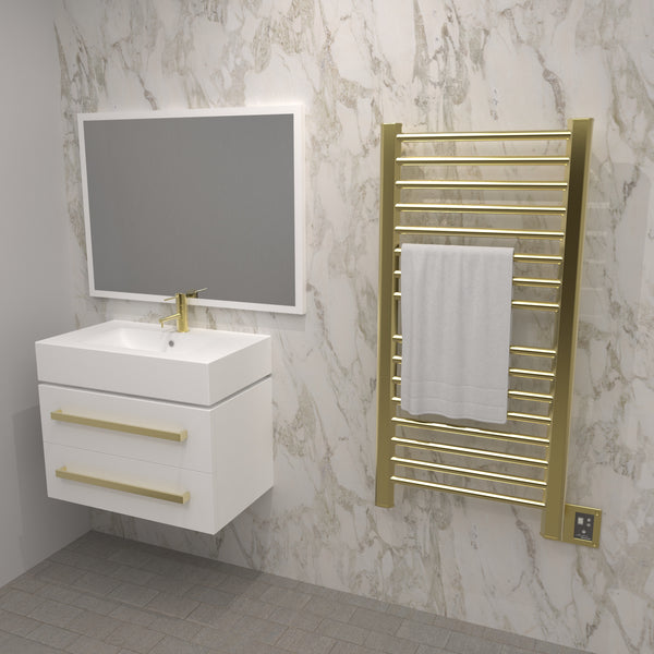 Satin Brass Towel Warmer, Amba Sirio Model S2142, 16 Bars Towel Warmer