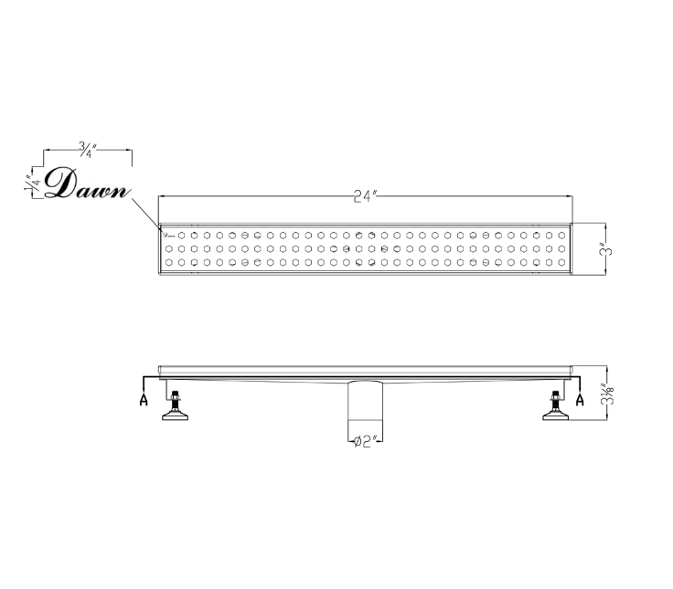 12 Inch Linear Drain with Adjustable Leveling Feet, Dawn USA Thames River Series