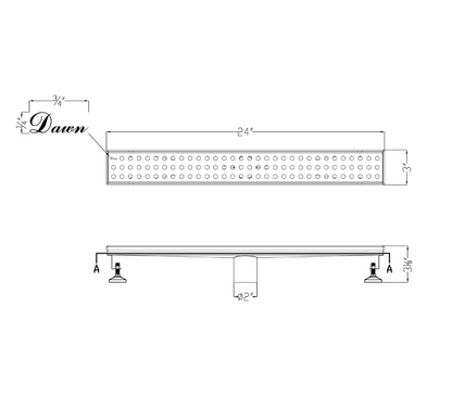 12 Inch Linear Drain with Adjustable Leveling Feet, Dawn USA Thames River Series