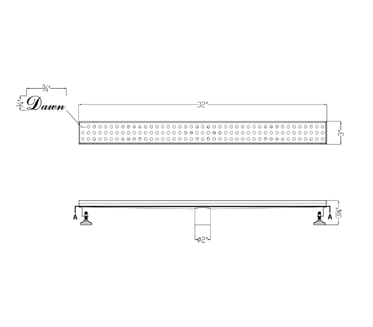 12 Inch Linear Drain with Adjustable Leveling Feet, Dawn USA Thames River Series