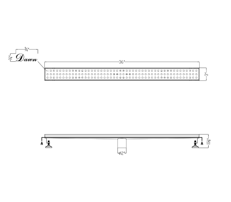 12 Inch Linear Drain with Adjustable Leveling Feet, Dawn USA Thames River Series