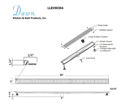 12 Inch Linear Drain with Leveling Feet, Dawn USA The Loire River In France Series