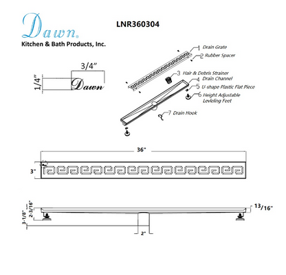 12 Inch Linear Drain with Leveling Feet, Dawn USA The River Niger In Mali Series