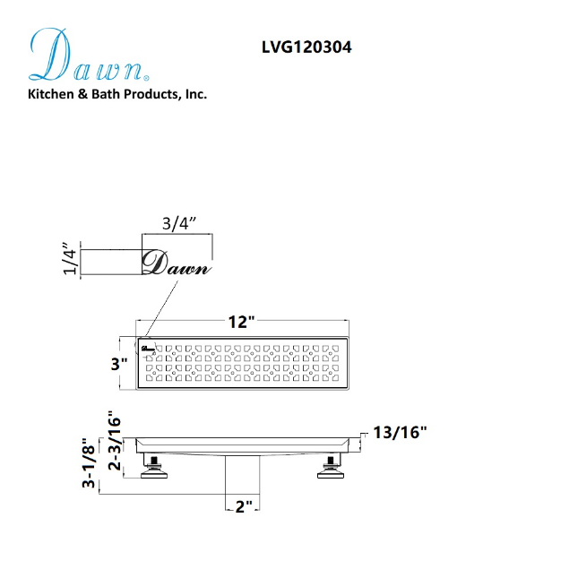 Dawn® 36 Inch Linear Shower Drain, Views Along The River Nile Series, Polished Satin Finish